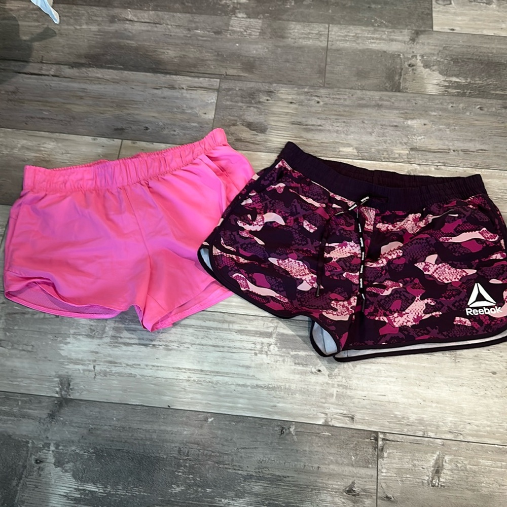 Two pairs jogger shorts, size large pink by athletic works multicolor by Reebo